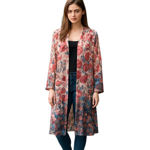Jorja Kimono Cardigan Womens Medium Red Floral Duster